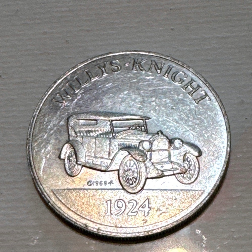 Sunoco Antique Car Coin Series 2 1924 Willys-Knight Token 1969 Silver Tone EX